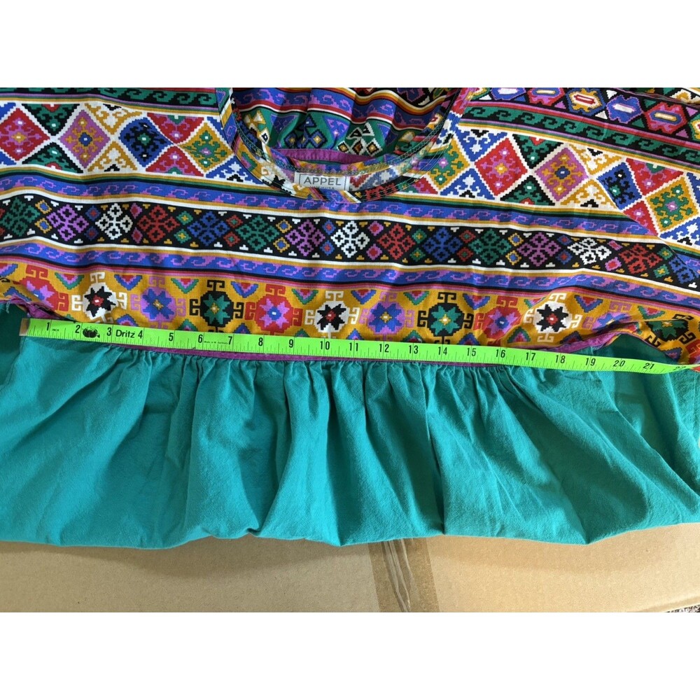 VTG 80s Appel Printed Aztec Geometric Jade Green Colorful Midi Dress Size M - Picture 7 of 9